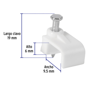 GRAPA RECTA 6 X 9.5 mm PARA CABLE PLANO 20 PZAS VOLTECK