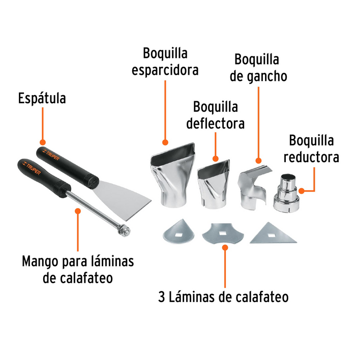 PISTOLA DE CALOR, 2000W CON 4 BOQUILLAS 4/16, PROFESIONAL