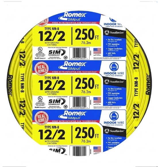 CABLE ELECTRICO DE 3 ALAMBRES ROMEX DE 12/2 AMARILLO (METRO)