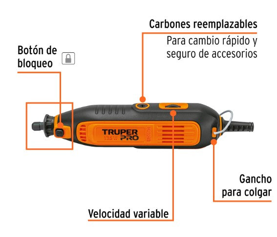 MOTOTOOL ELECTRICO 135W CON 97 ACCESORIOS TRUPER