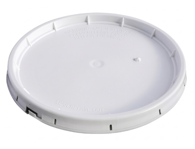 Tapa circular de plástico con pestaña para cubeta, color blanco