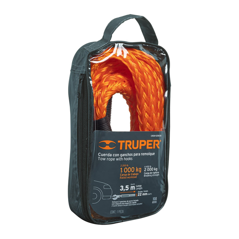 CUERDA PARA REMOLQUE CON GANCHOS 5/8' X 3.5 M TRUPER