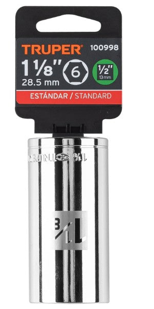 DADO DE 1-1/8", CUADRO DE 1/2", 6 PUNTAS LARGO, D-1236-HL