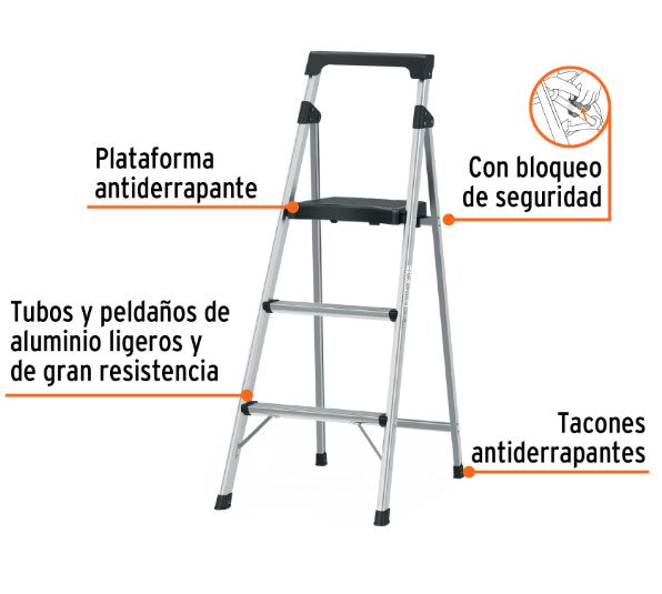 ESCALERA TUBULAR 3 PELDAÑOS PLEGABLE DE ALUMINIO TRUPER