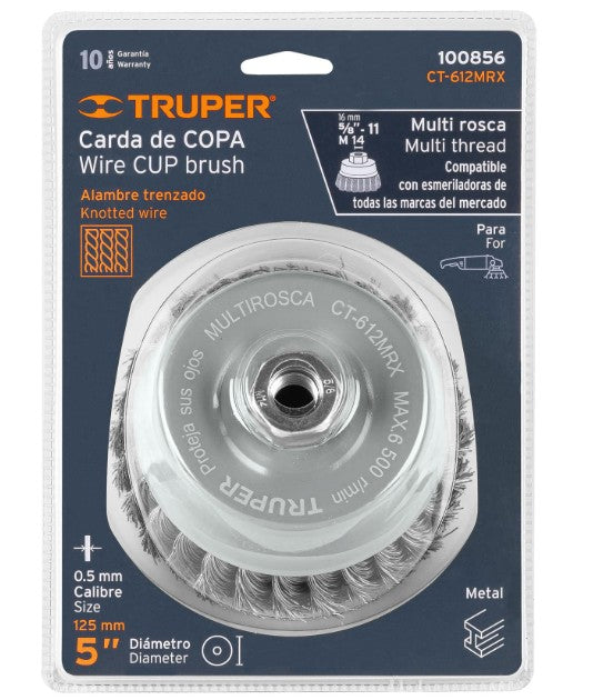 CARDA COPA DE ALAMBRE TRENZADO GRUESO, 5", EJE mm, PARA ESMERILADORA
