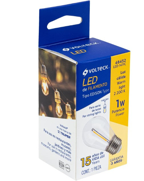 FOCO LED DE FILAMENTO, 1 W, LUZ CALIDA VOLTECK
