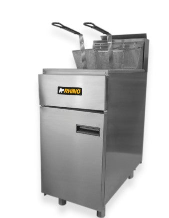 FREIDORA DE GAS LP 24 LTS 280 W 2 CANASTAS ACERO INOX RHINO