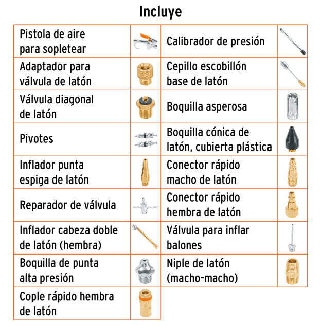 JUEGO DE 18 PIEZAS PARA COMPRESOR DE AIRE
