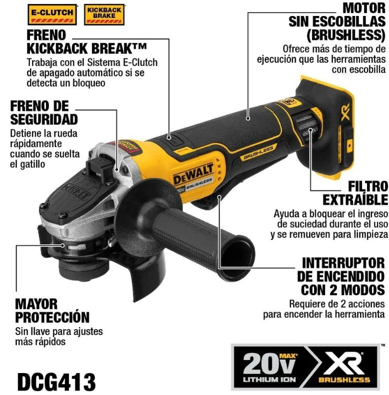 ESMERILADORA ANGULAR DE 4-1/2", 20V MAX, . 9,000 RPM