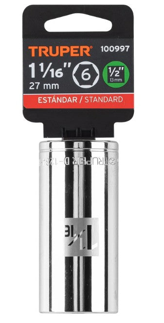 DADO DE 1-1/16", CUADRO DE 1/2", 6 PUNTAS LARGO, D-1234-HL