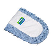 Funda para mopa profesional con paño blanco y flecos azules en el borde