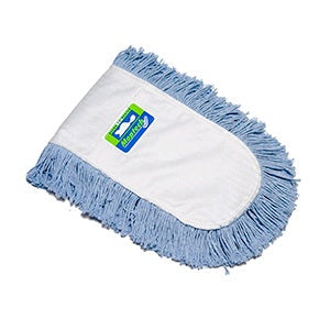 Funda para mopa profesional blanca con flecos azules y bolsillo elíptico