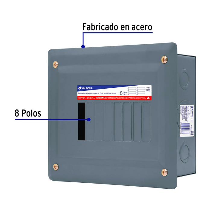 CENTRO DE CARGA EMPOTRABLE DE 8 POLOS VOLTECK