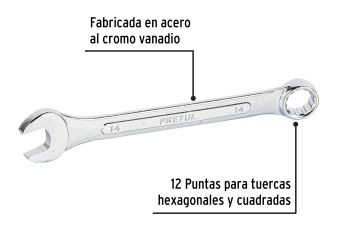 LLAVE COMBINADA MILIMETRICA 15 mm X 190 mm DE LARGO PRETUL