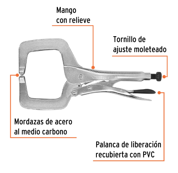 PINZA DE PRESION DE 11", TIPO C, CON MORDAZA FIJA, TRUPER