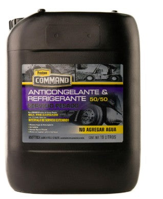 Anticongelante concentrado morado en garrafa negra con etiqueta de servicio