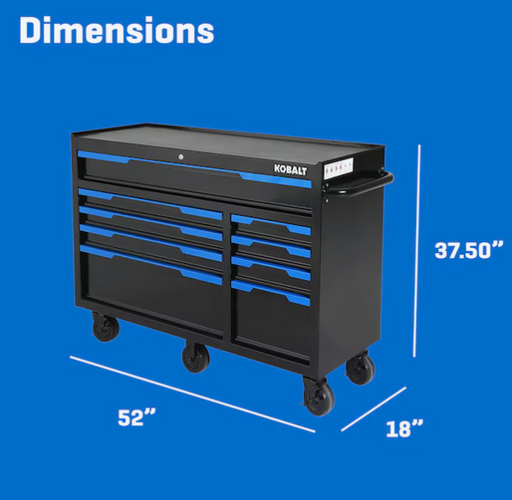Gabinete de herramientas KOBALT negro con 9 cajones y manija, estructura rectangular sobre ruedas