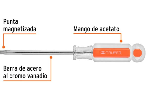 Desarmador Torx T30 TRUPER con vástago de acero al cromo vanadio y mango de acetato
