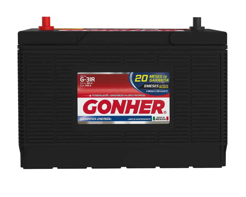 ACUMULADOR "31R" GONHER SERV. PESADO DE 925 AMP. DE ARRANQUE EN FRIO, +/-, DE TORNILLO