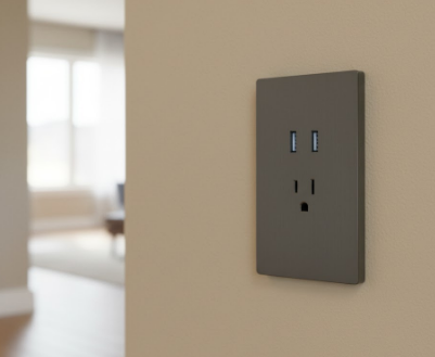 TOMACORRIENTE SENCILLO + PUERTO USB DOBLE FONTANA 127 V / 15 A GRIS
