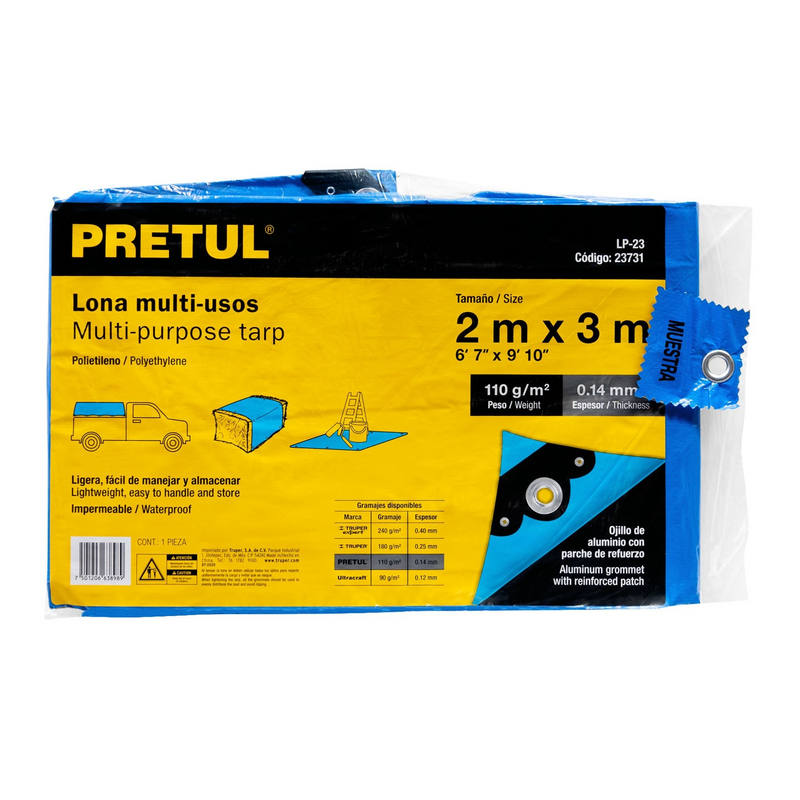 LONA 2 X 3 M AZUL PRETUL