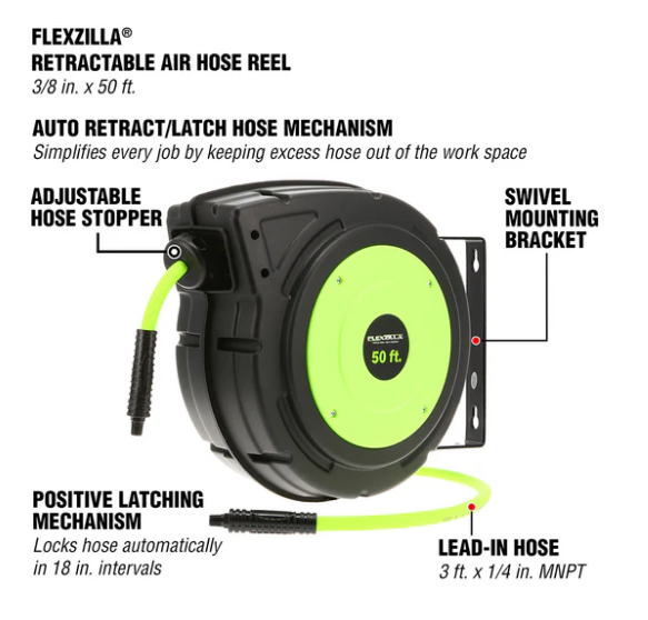 CARRETE PARA MANGUERA DE AIRE 3/8" X 50 FT 150 PSI FLEXZILLA