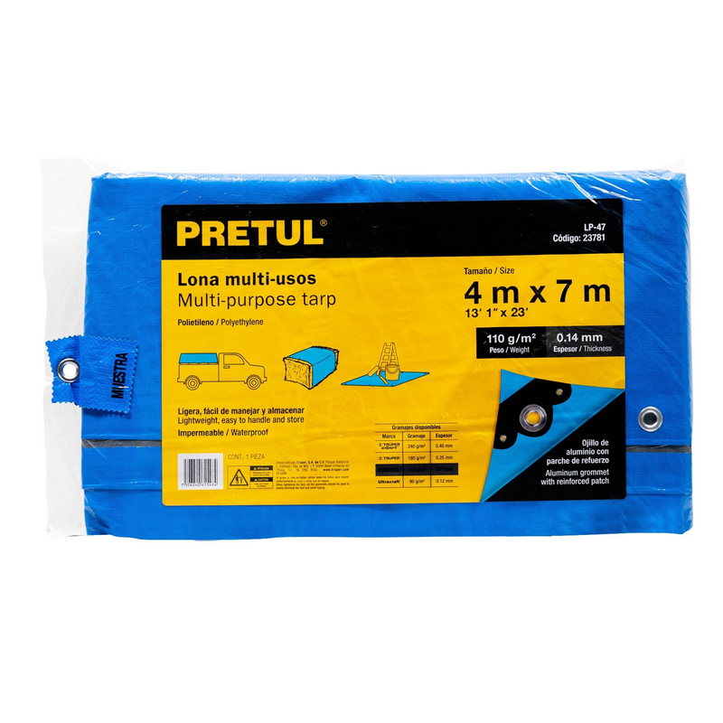 LONA 4 X 7 M AZUL PRETUL