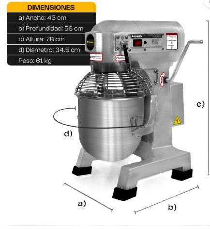 BATIDORA PLANETARIA 20 LTS 4.5 KG DE AMASADO