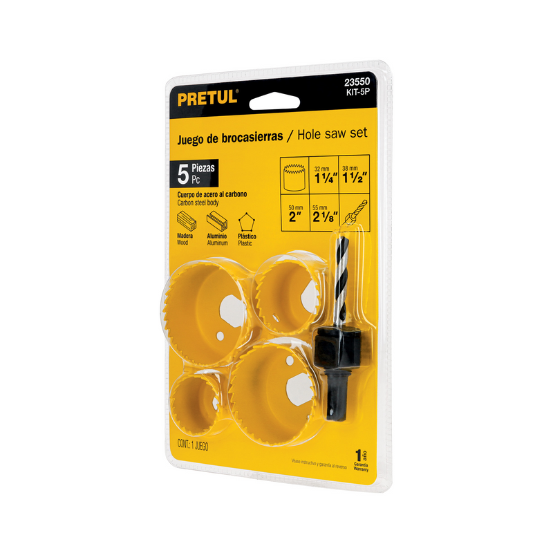 KIT DE 5 SIERRAS CORTACÍRCULOS PARA MADERA, PRETUL