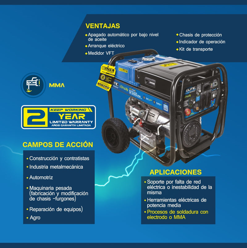 SOLDADORA Y GENERADOR A GASOLINA 4.75 GAL 110/220V,5500W