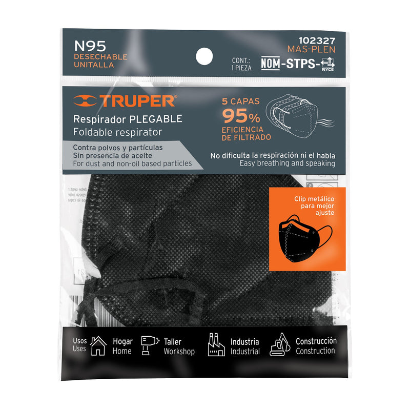 RESPIRADOR PLEGABLE N95 PARA POLVOS Y PARTICULAS COLOR NEGRO