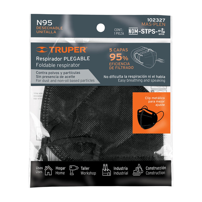 RESPIRADOR PLEGABLE N95 PARA POLVOS Y PARTICULAS COLOR NEGRO