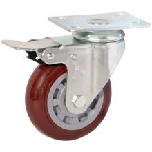 RUEDA DE POLIURETANO DE 5", GUINDA, BASE GIRATORIA, CON FRENO