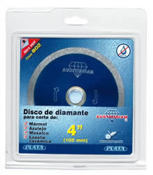DISCO DE DIAMANTE 4" X 7/8" RIN CONTINUO PARA CORTADORA DE LOSETA, PLATA