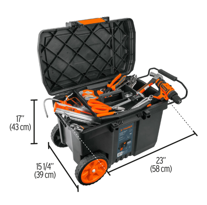 CAJA PARA HERRAMIENTA DE 23", PLÁSTICA, CON RUEDAS Y MANGO TELESCÓPICO