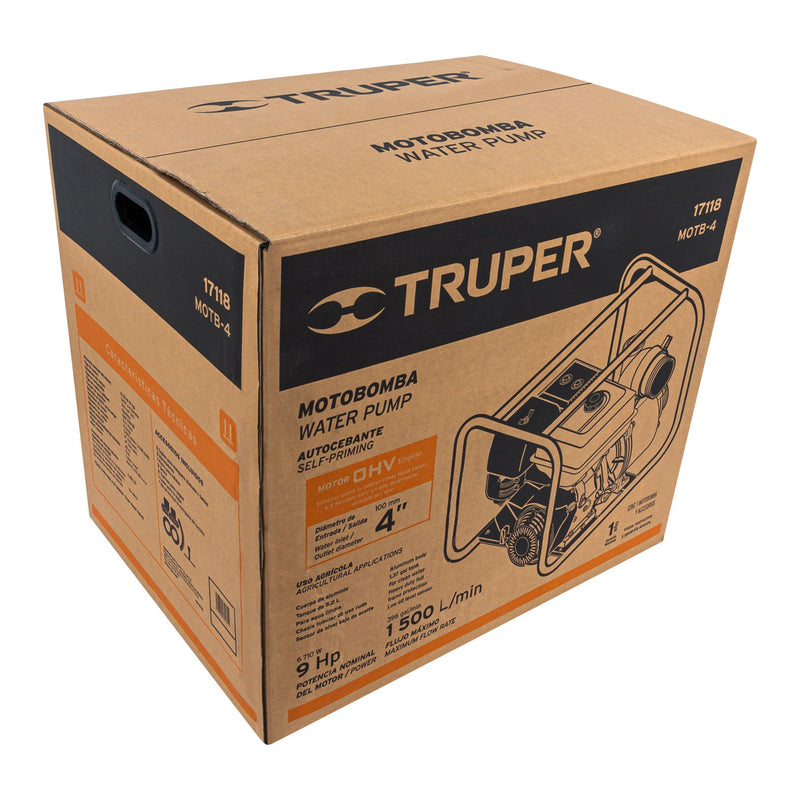 MOTOBOMBA DE 4", A GASOLINA, 9.0 hp, 1,500 L/min, TRUPER
