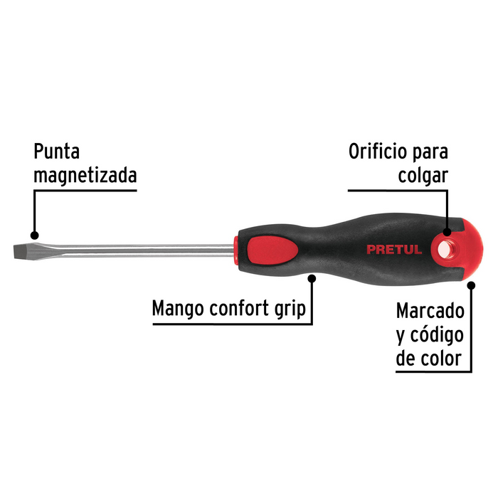 DESARMADOR PLANO, 1/4" X 4", MANGO BIMATERIAL COMFORT GRIP