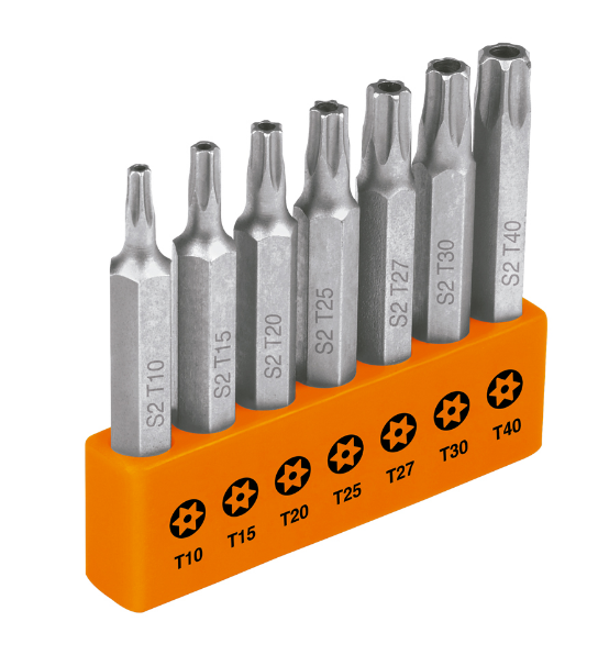 JUEGO DE 7 PUNTAS TORX CON SEGURO, LARGO 2' EN ORGANIZADOR"