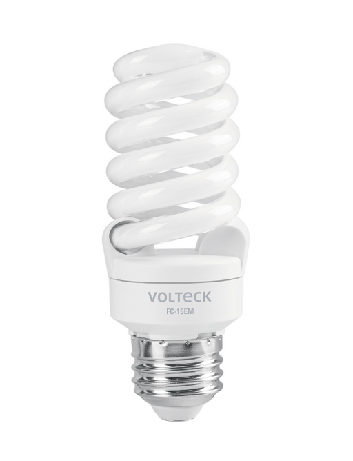 Foco ahorrador Volteck de 15 W, espiral compacta blanca y base metálica roscada
