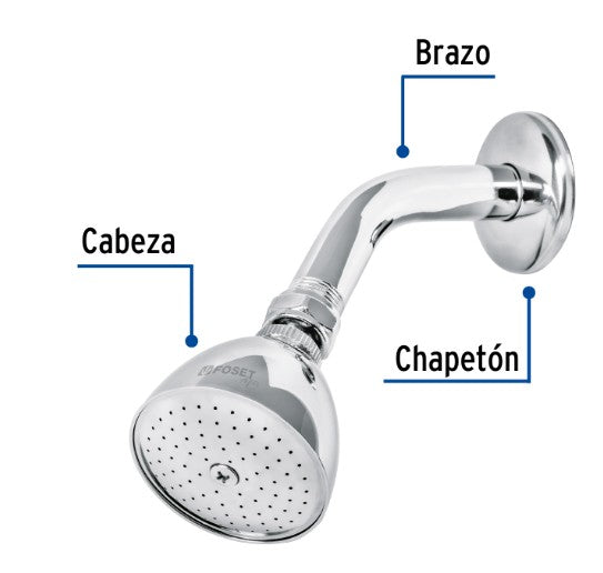 REGADERA CONICA 2-1/2" METALICA BRAZO Y CHAPETON CROMADA