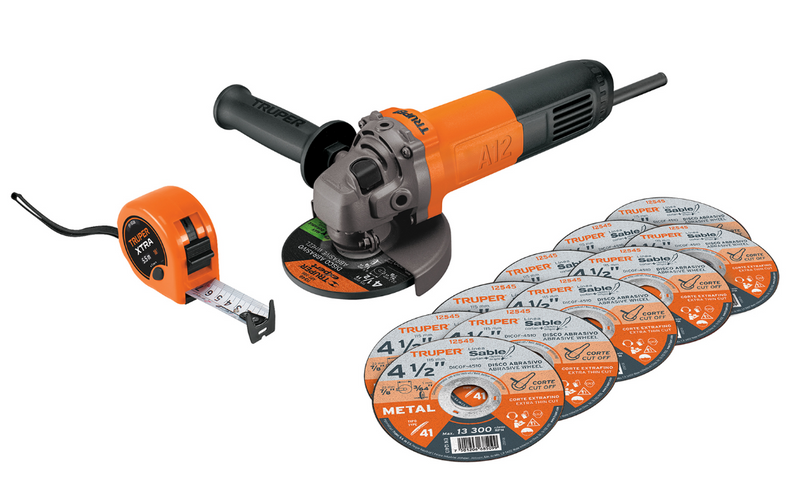ESMERILADORA ANGULAR DE 4-1/2", 750W. CON FLEXOMETRO Y 10 DISCOS