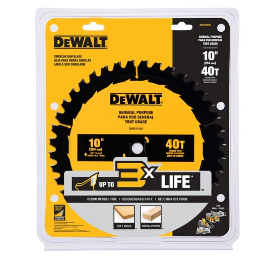 Disco de sierra circular DEWALT en empaque, 10" y 40T, uso general