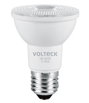 Foco LED Volteck tipo PAR20, 7 W, con cuerpo blanco y base roscada metálica.