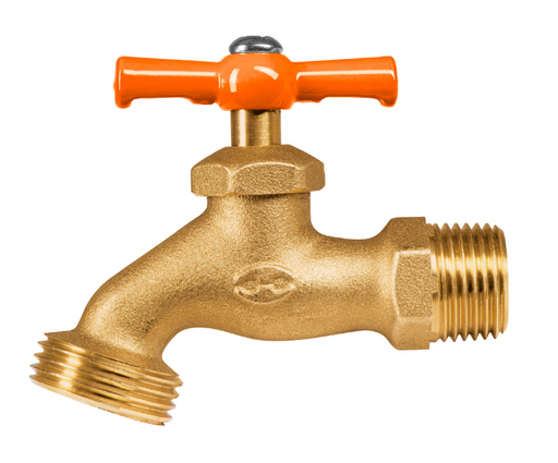 Llave de nariz para jardín de bronce con entrada roscada y palanca naranja