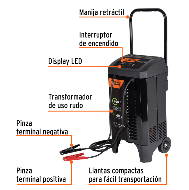 CARGADOR DE BATERIAS TRUPER, 12V  200 AMP , CON RUEDAS EXPERT