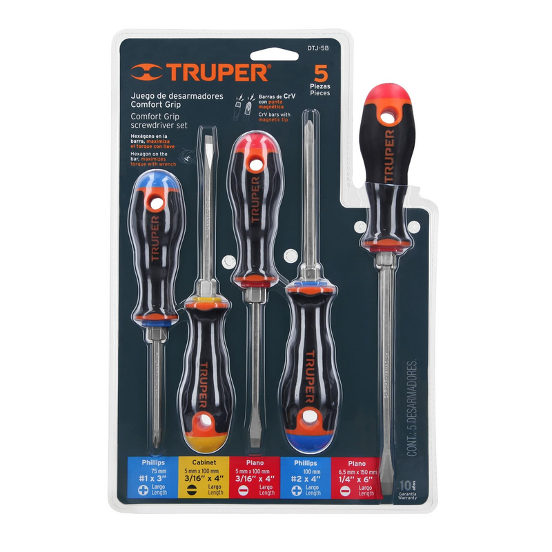 JUEGO DE DESARMADORES, 5 PZAS, MANGO COMFORT GRIP TRUPER