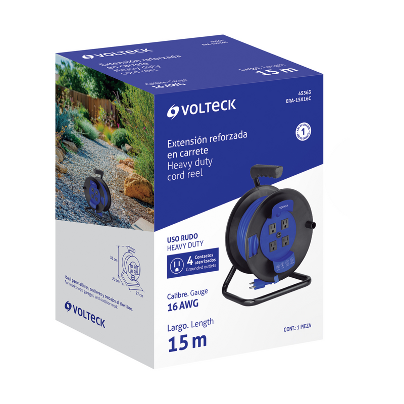 EXTENSION REFORZADA 3 X 16 AWG 15 METROS EN CARRETE VOLTECK