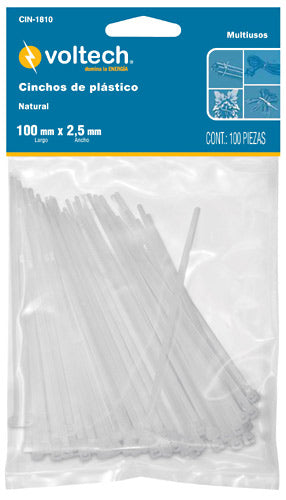 CINCHOS DE PLASTICO, 10 CM, 18 LBS, NATURALES, 100 PZAS