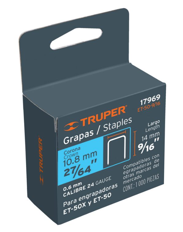 GRAPAS PARA ET-50, 9/16", CAJA CON 1000 PIEZAS