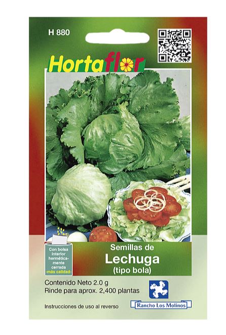 SOBRE DE SEMILLAS DE LECHUGA TIPO BOLA HORTAFLOR, CONTENIDO DE 2G
